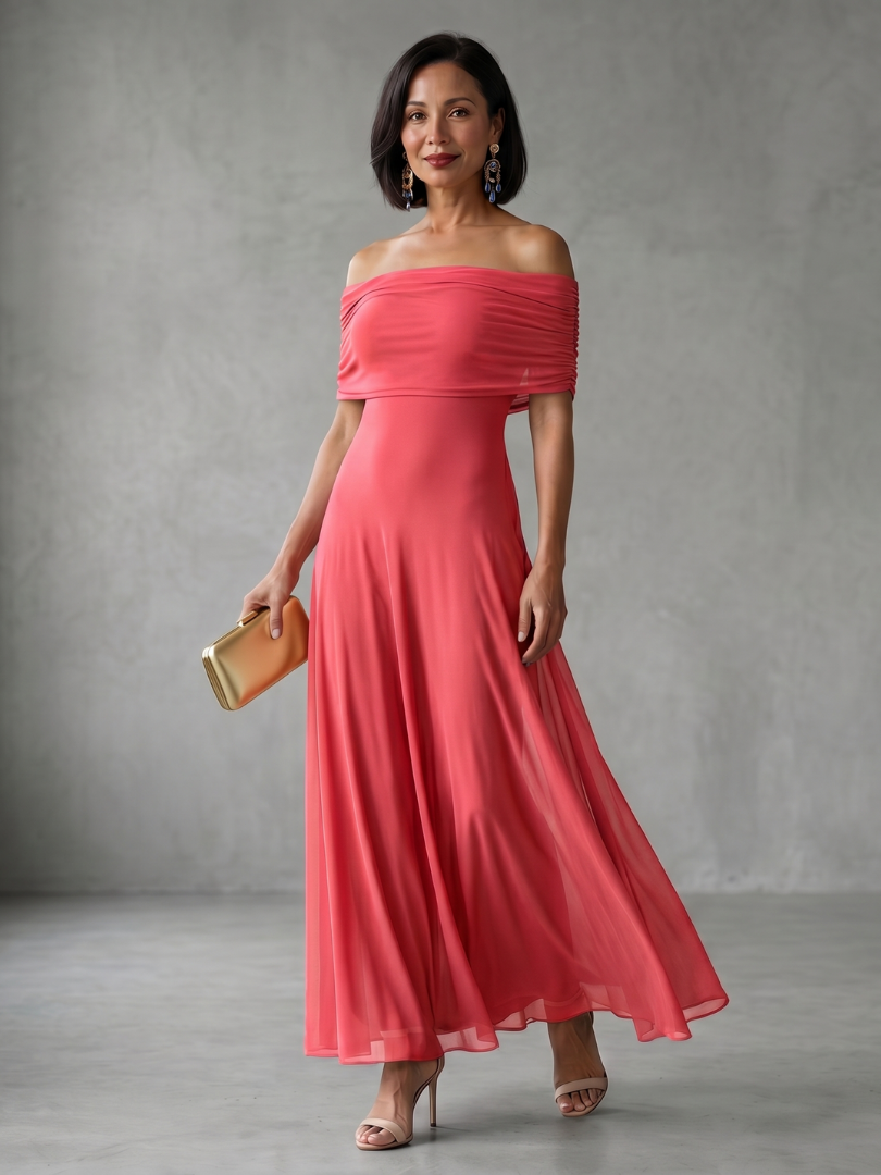 Women's Off-Shoulder Fitted Maxi Wedding Guest Dress