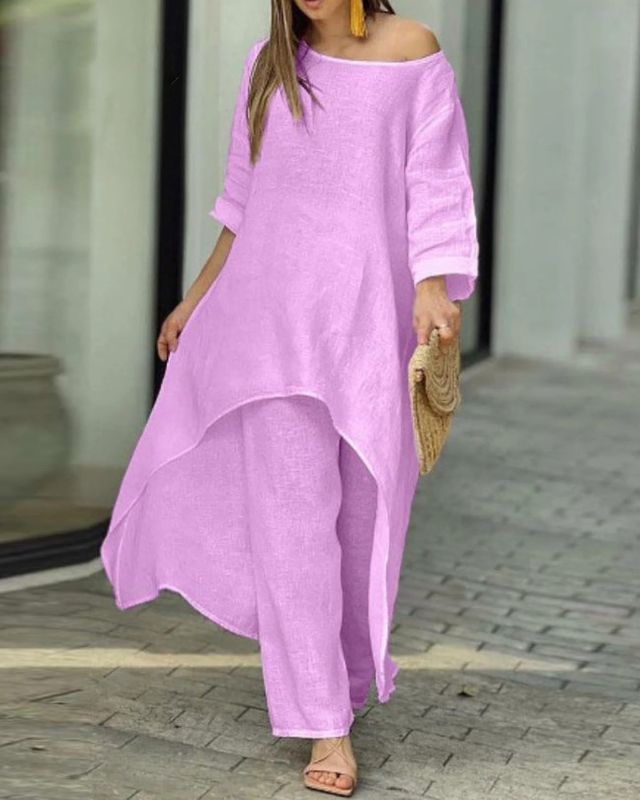 Tara | Women's Linen-Blend High-Low Two-Piece Set