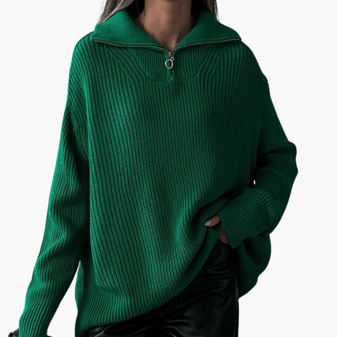 Women's Chunky Ribbed Funnel-Neck Half-Zip Jumper