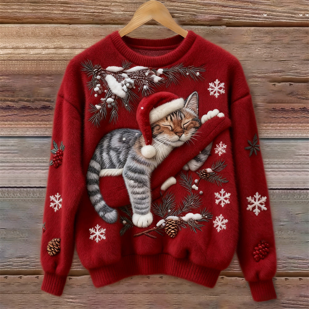 Noelle | Women's Festive Cat Print Crew Neck Christmas Jumper