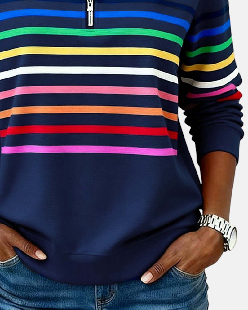Solara | Rainbow Stripe Zip Sweatshirt
