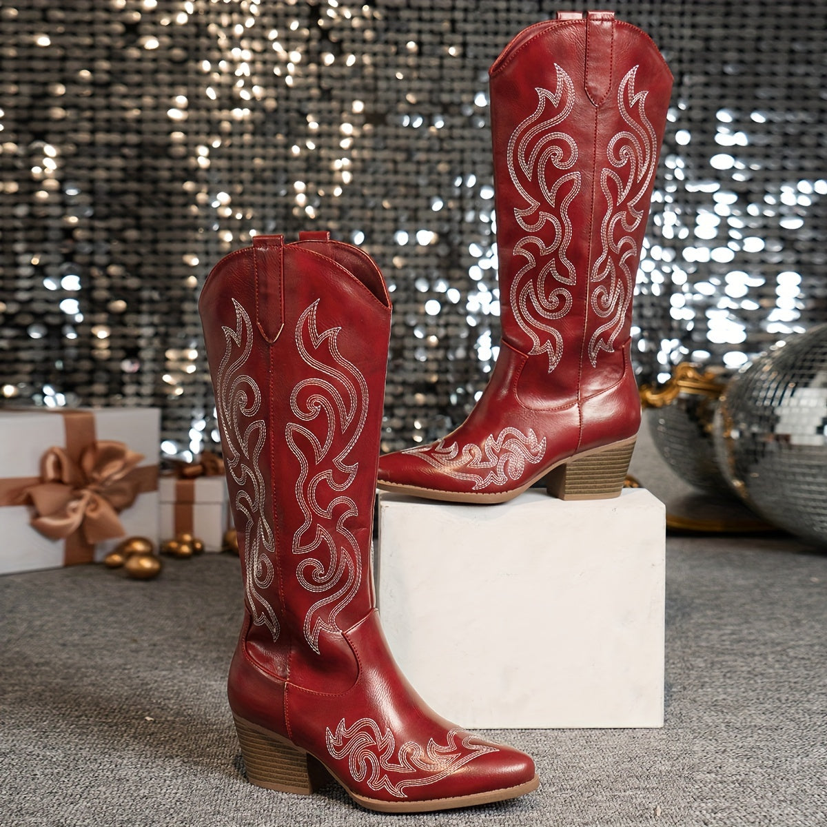 Seraphelle | Women's Embroidered Knee-High Cowboy Boots