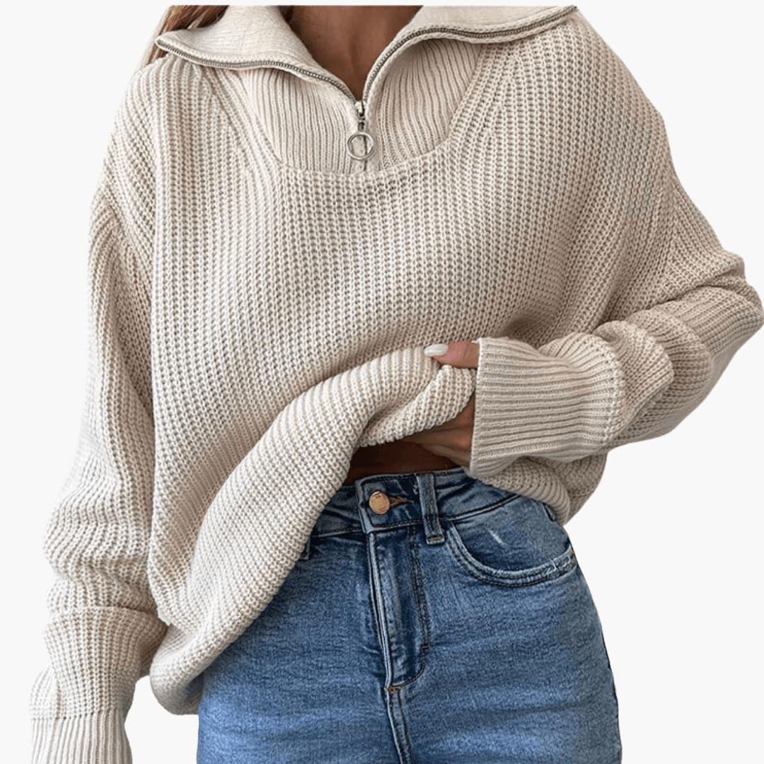 Women's Chunky Ribbed Funnel-Neck Half-Zip Jumper