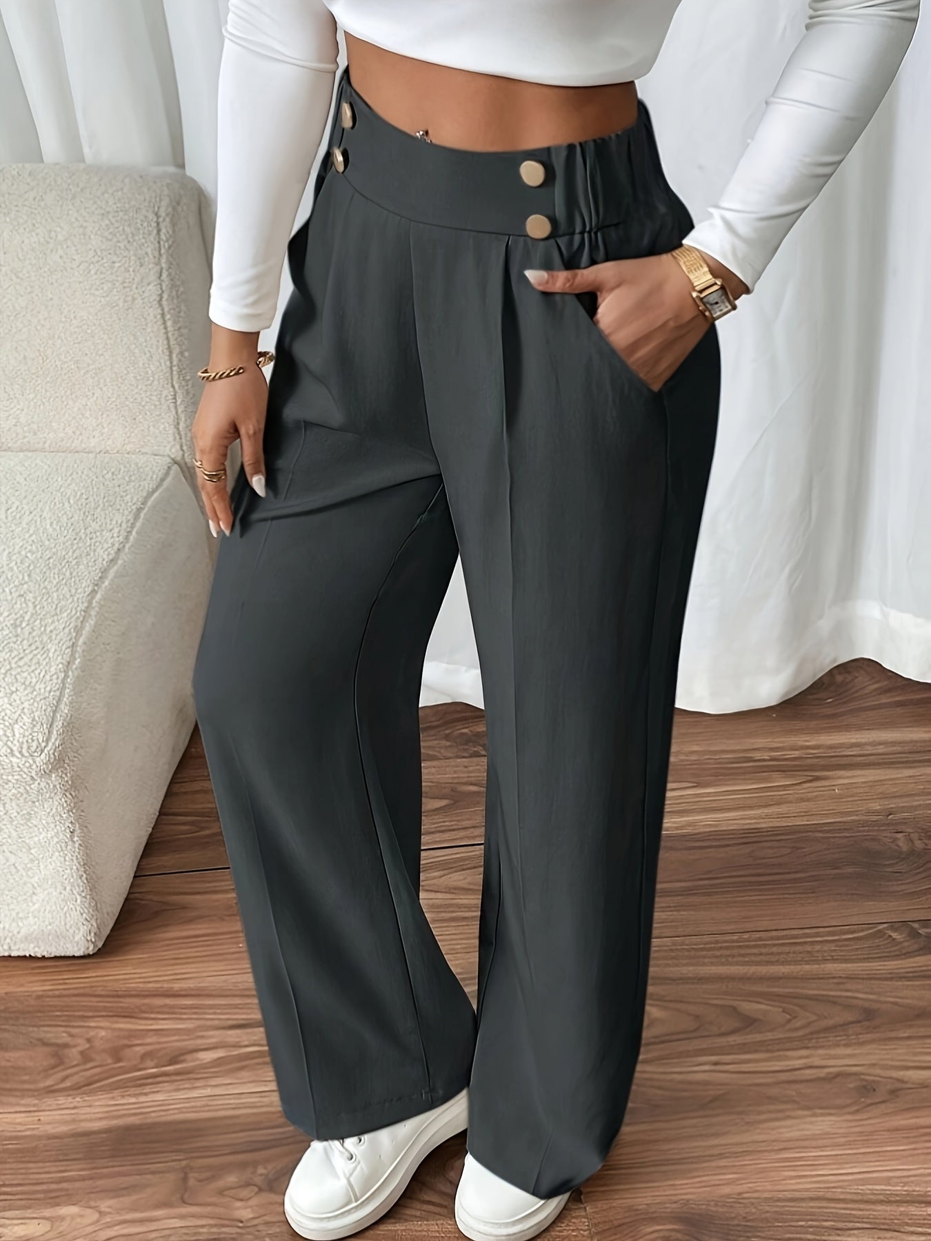Vespera | Women's High Waist Straight Leg Trousers