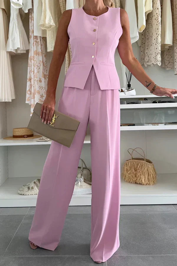 Alessia | Sleeveless Waistcoat & Straight Leg Trouser Set