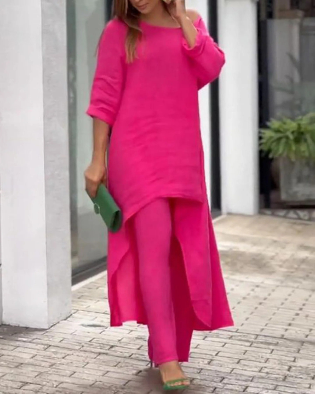 Tara | Women's Linen-Blend High-Low Two-Piece Set