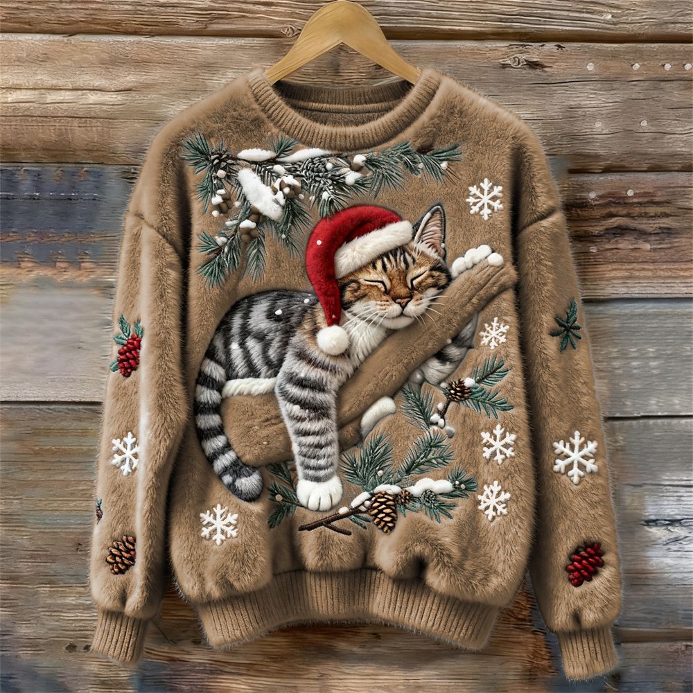 Noelle | Women's Festive Cat Print Crew Neck Christmas Jumper