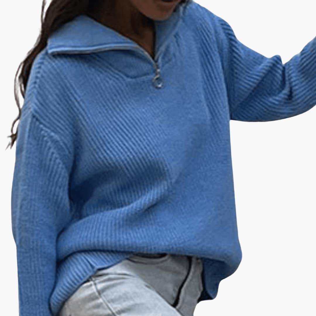 Women's Chunky Ribbed Funnel-Neck Half-Zip Jumper