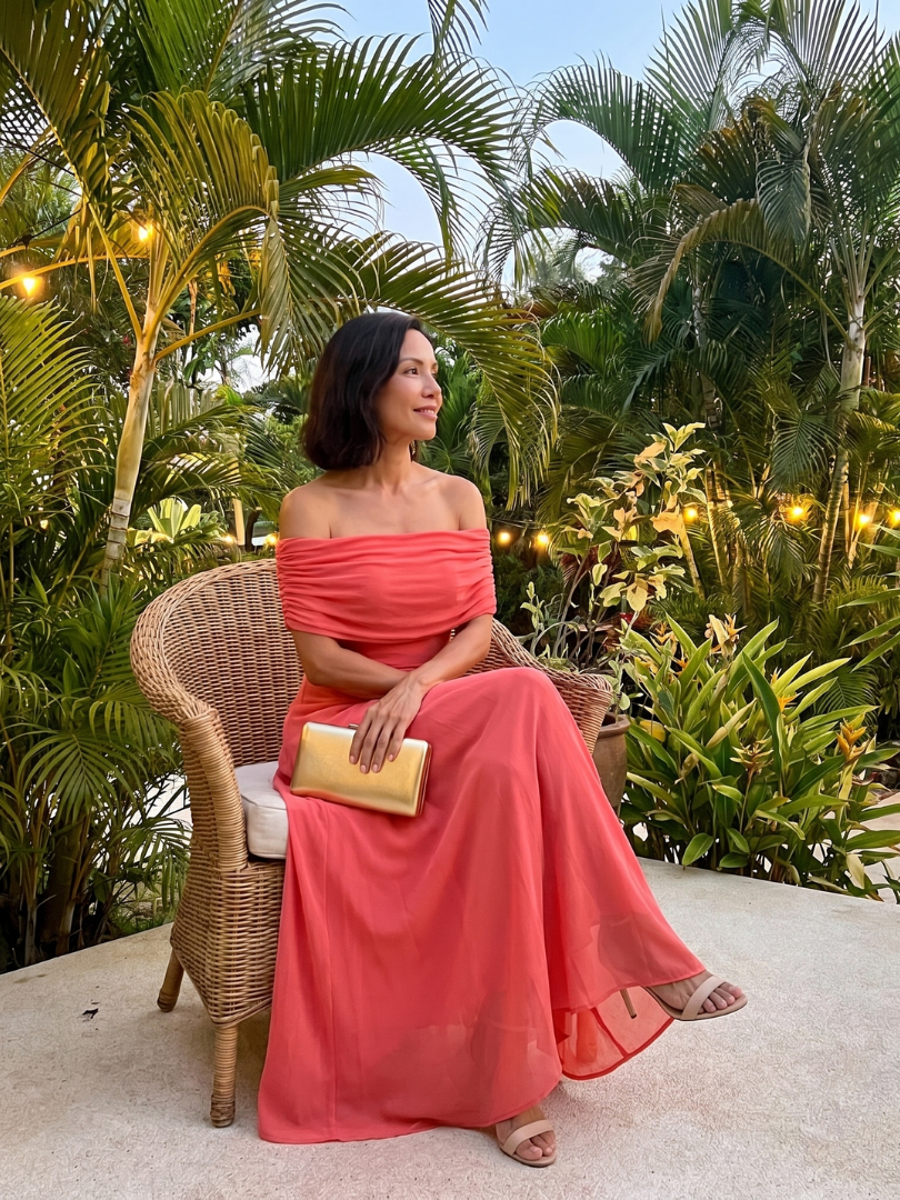 Women's Off-Shoulder Fitted Maxi Wedding Guest Dress