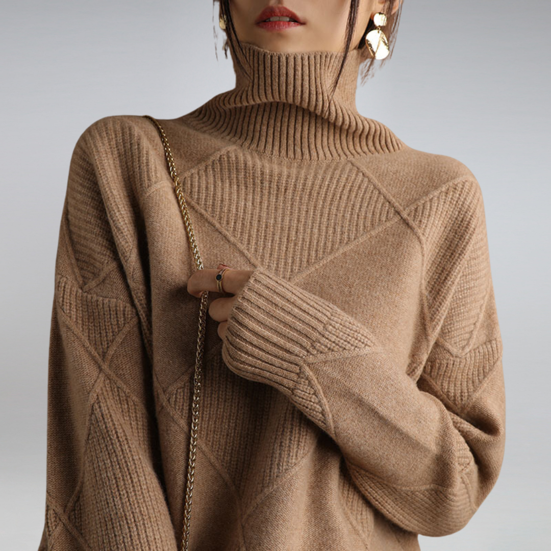 Marcheline | Women's Diamond Knit Turtleneck Jumper