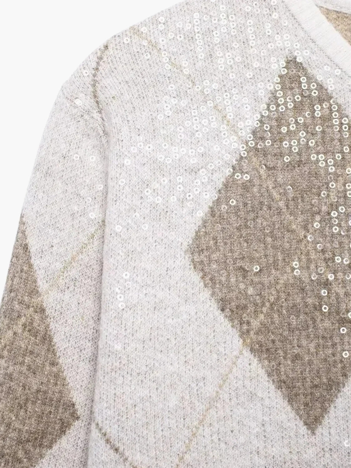 Women's Cropped Argyle Knit Cardigan
