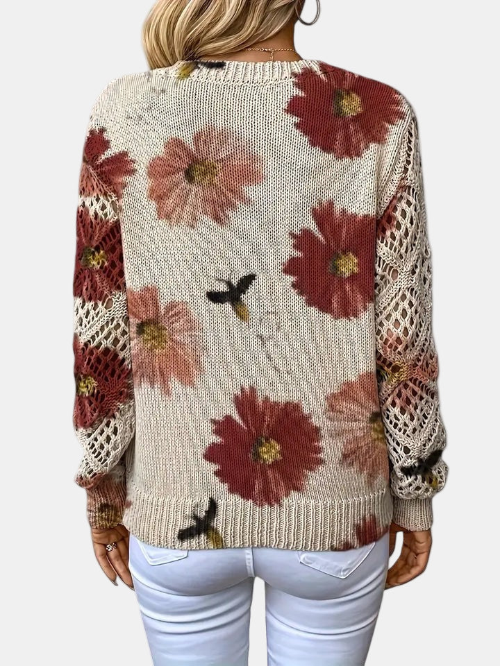 Roséliane | Women's Floral Knit V-Neck Sweater