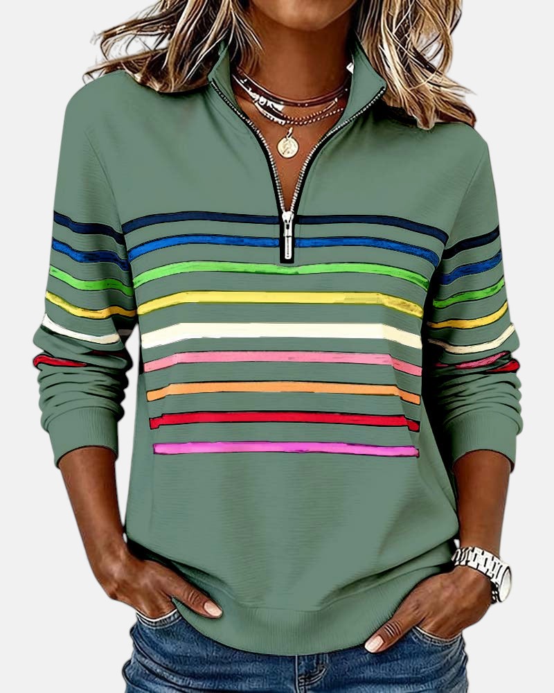 Solara | Rainbow Stripe Zip Sweatshirt