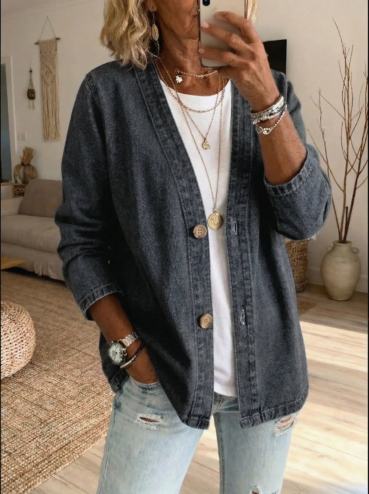 Mavis | Women's Crew Neck Button-Front Knit Cardigan