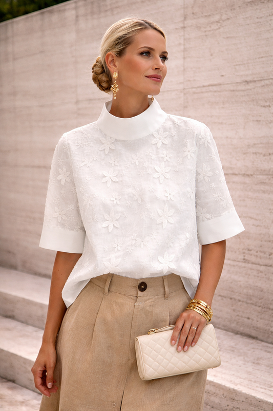 Marlowe | Embroidered High Neck Blouse
