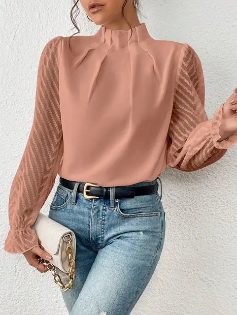 Éloria | Women's High Neck Sheer Sleeve Blouse