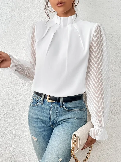 Éloria | Women's High Neck Sheer Sleeve Blouse