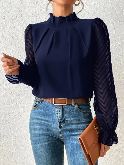 Éloria | Women's High Neck Sheer Sleeve Blouse
