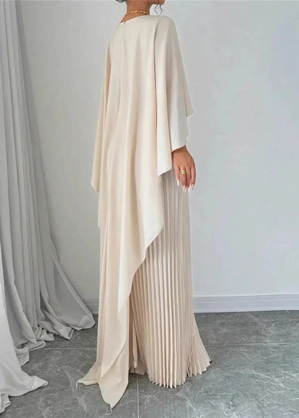Celeste | Elegant Pleated Cape Maxi Wedding Guest Dress