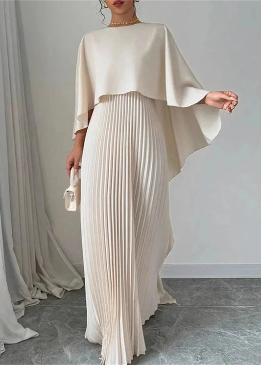 Celeste | Elegant Pleated Cape Maxi Wedding Guest Dress