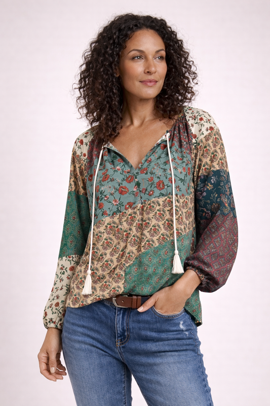 Elara Boho Blouse – Forest Bloom