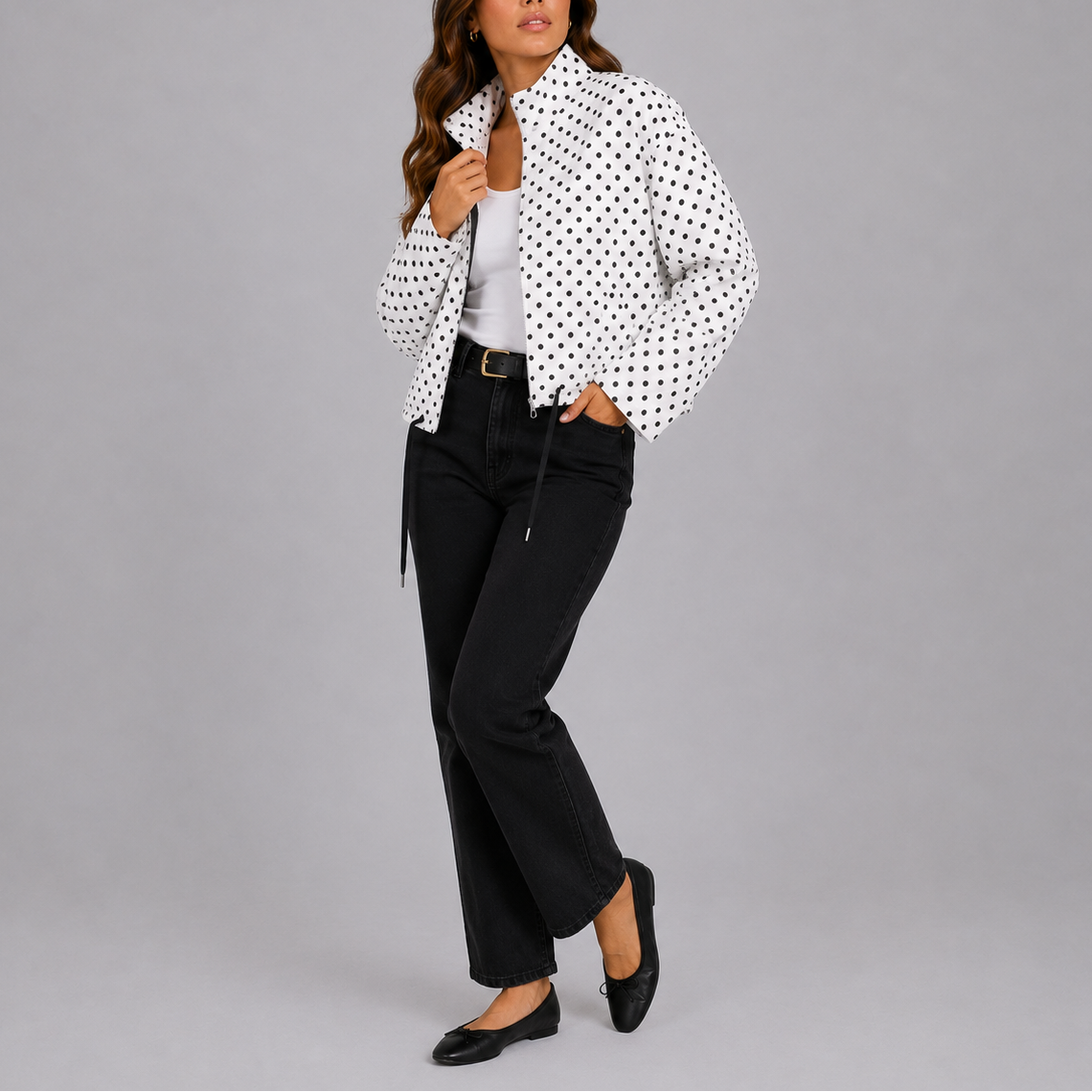 Nola | Women's Lightweight Polka Dot Bomber Jacket