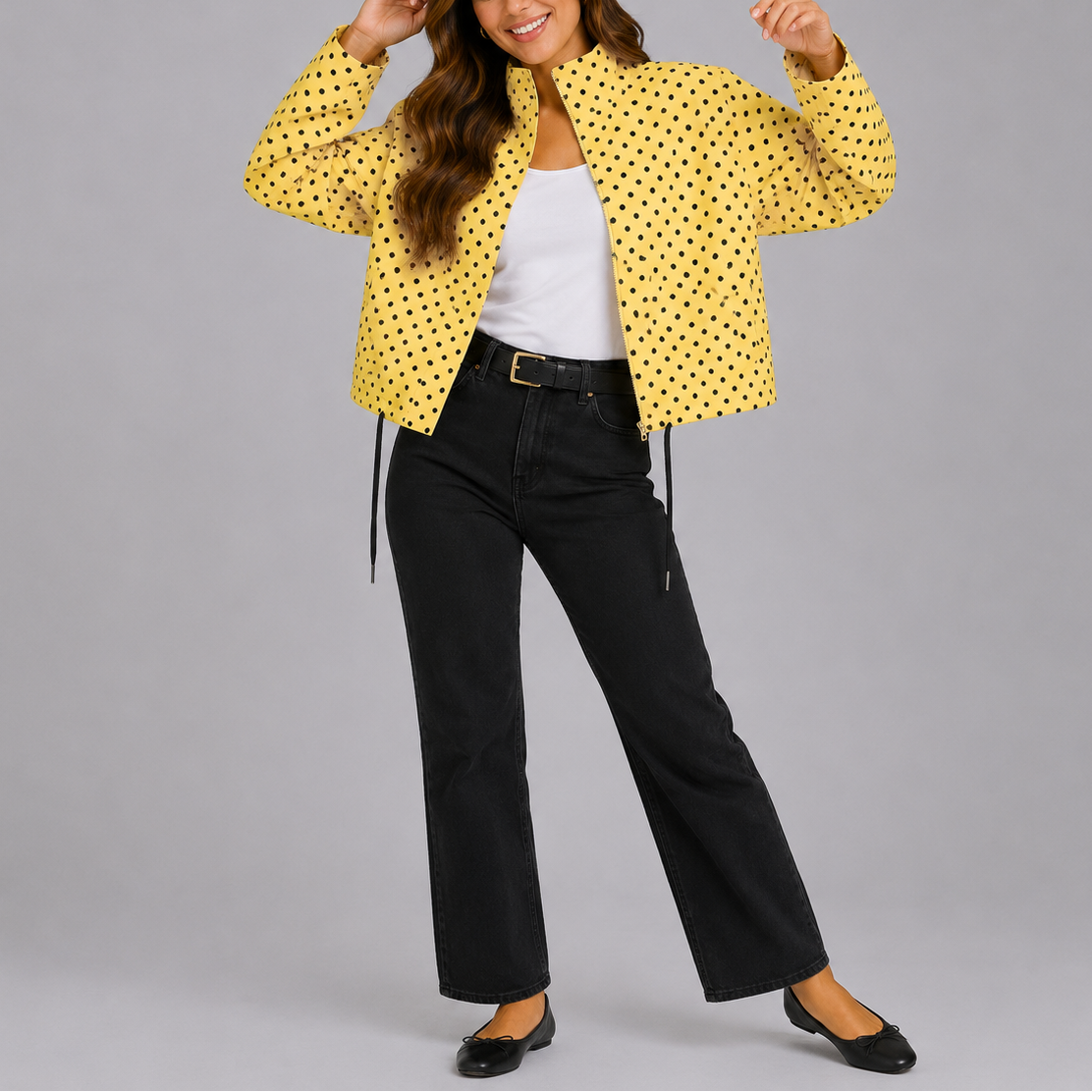 Nola | Women's Lightweight Polka Dot Bomber Jacket