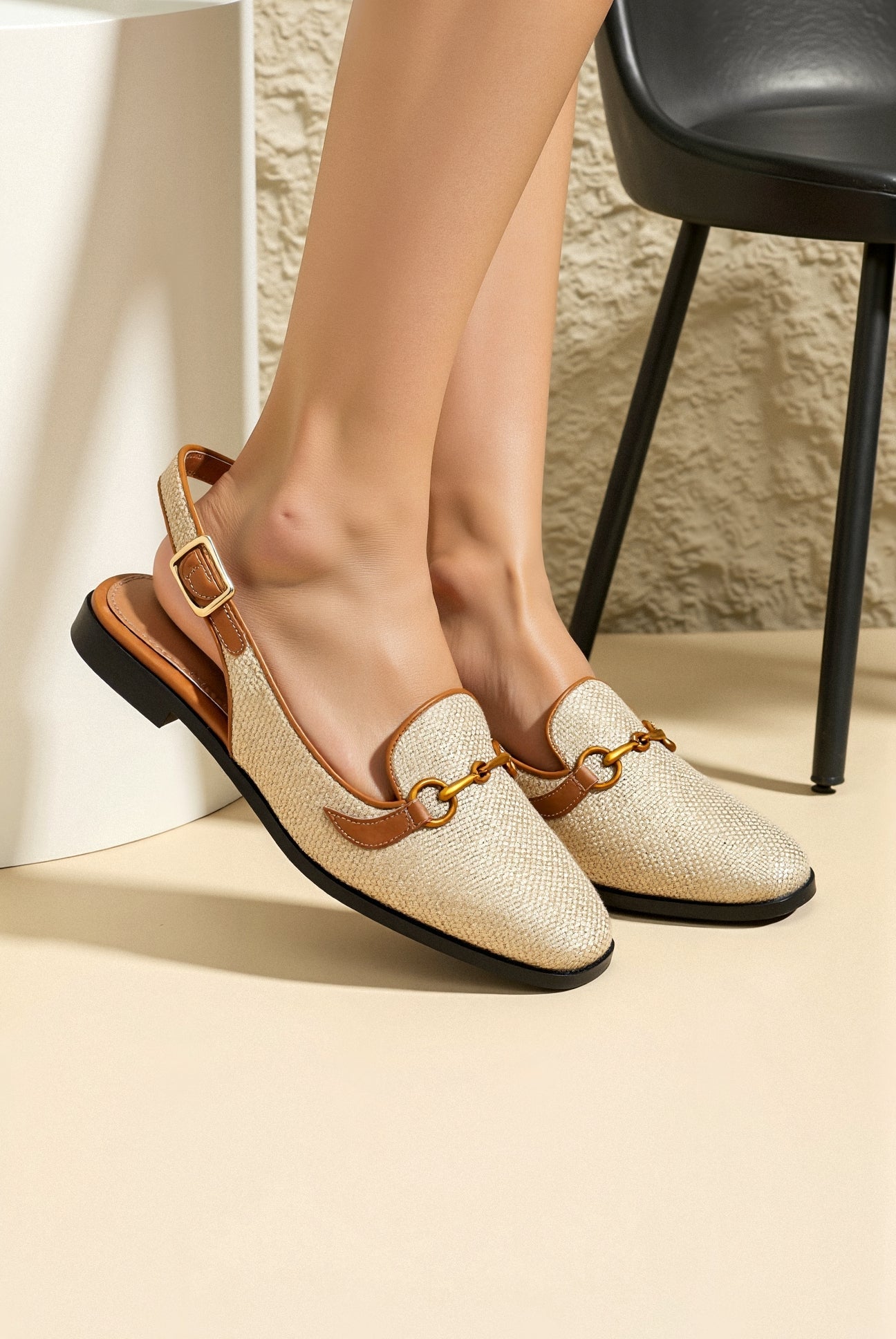 Elara | Women's Slingback Loafers with Chain Detail