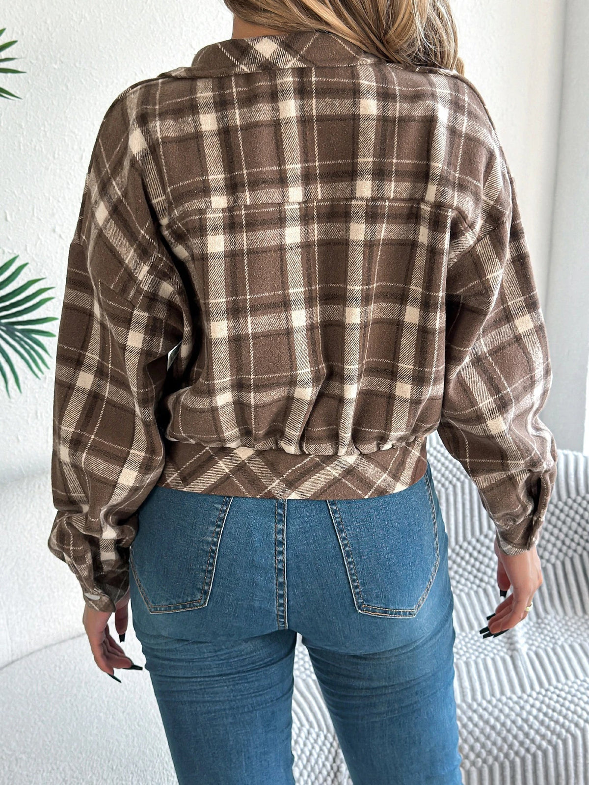 Hollis | Women's Cropped Check Relaxed-Fit Shacket