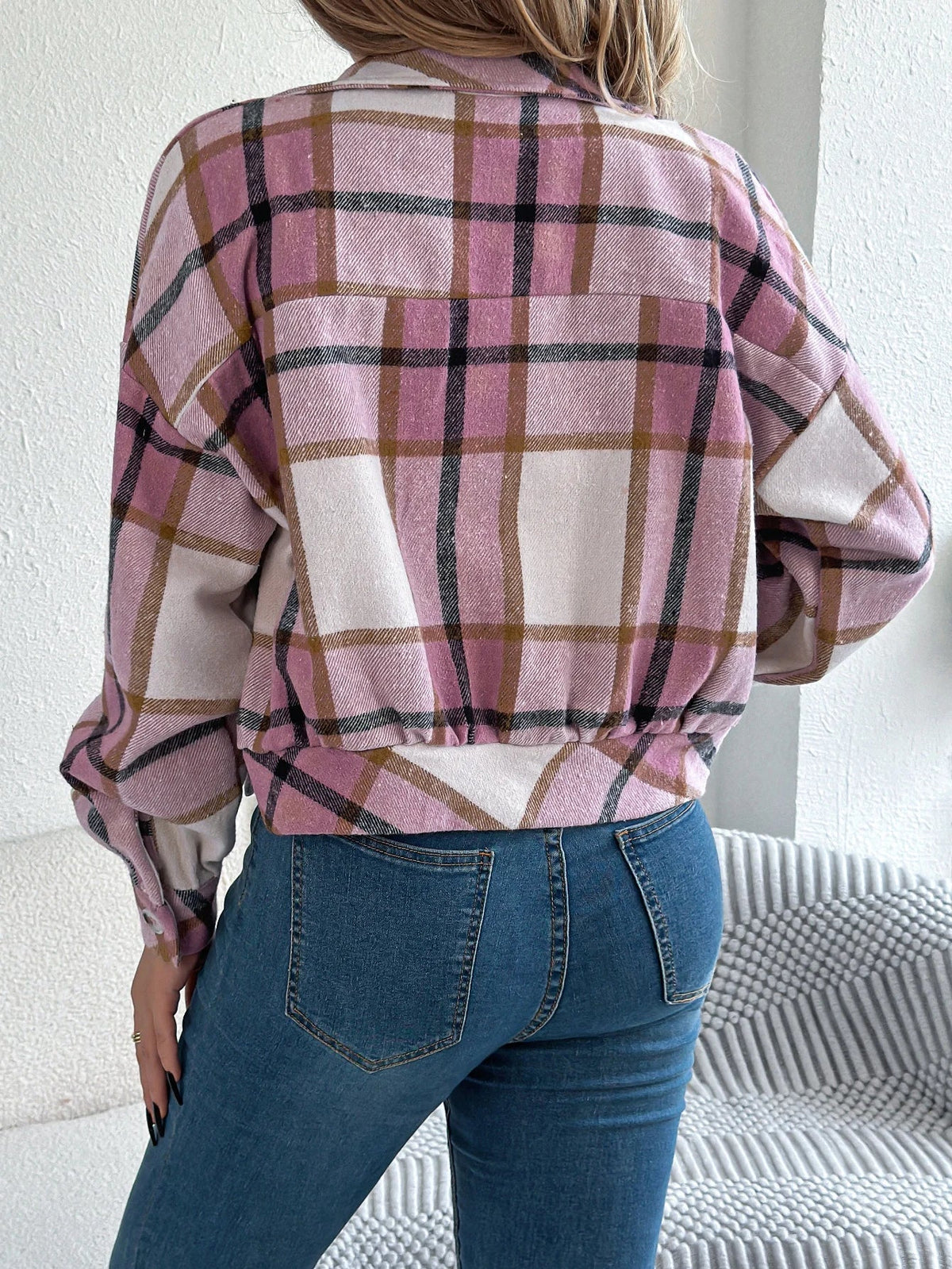 Hollis | Women's Cropped Check Relaxed-Fit Shacket