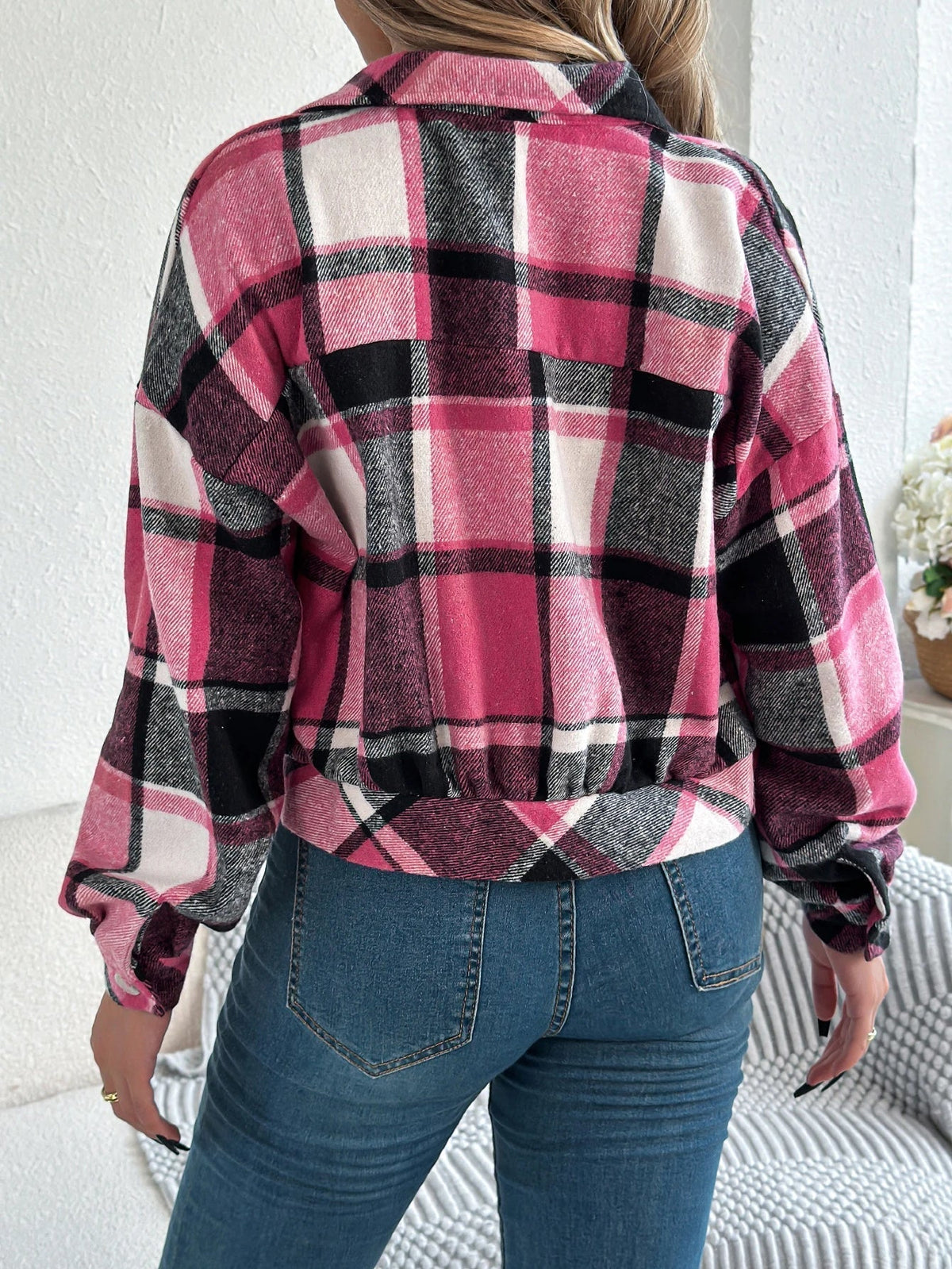 Hollis | Women's Cropped Check Relaxed-Fit Shacket