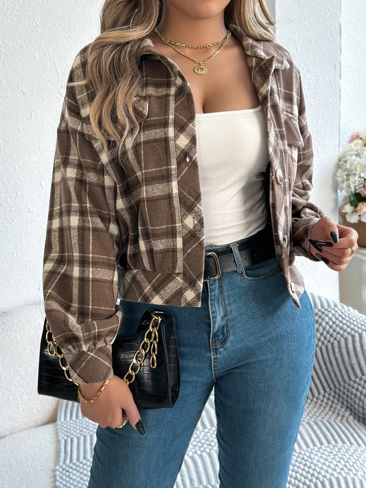Hollis | Women's Cropped Check Relaxed-Fit Shacket