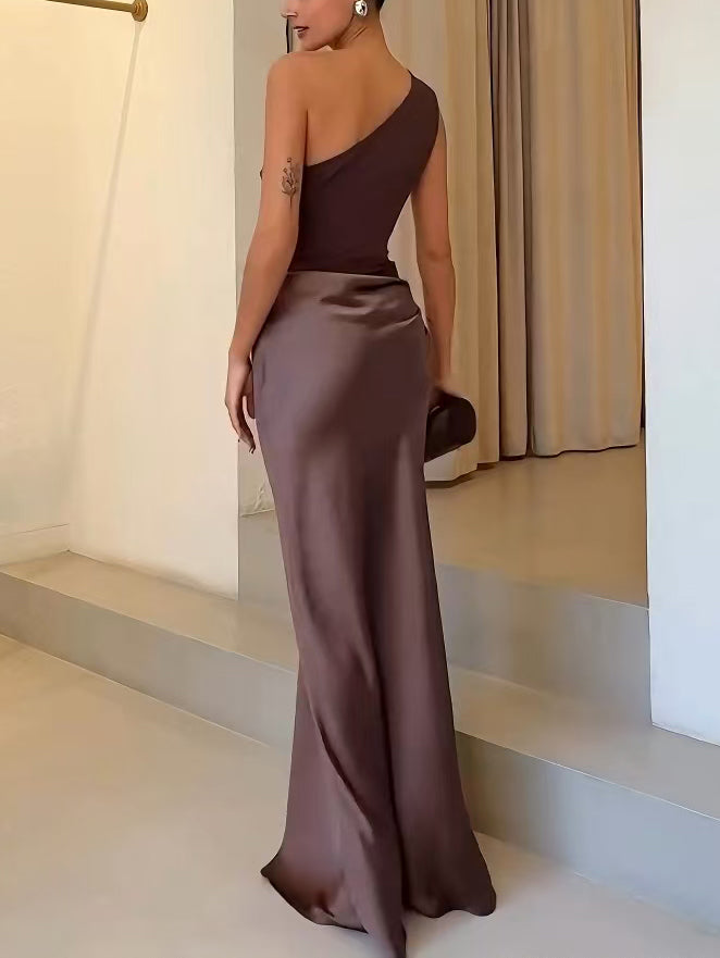 Winter Wedding Guest One-Shoulder Pleated Maxi Dress