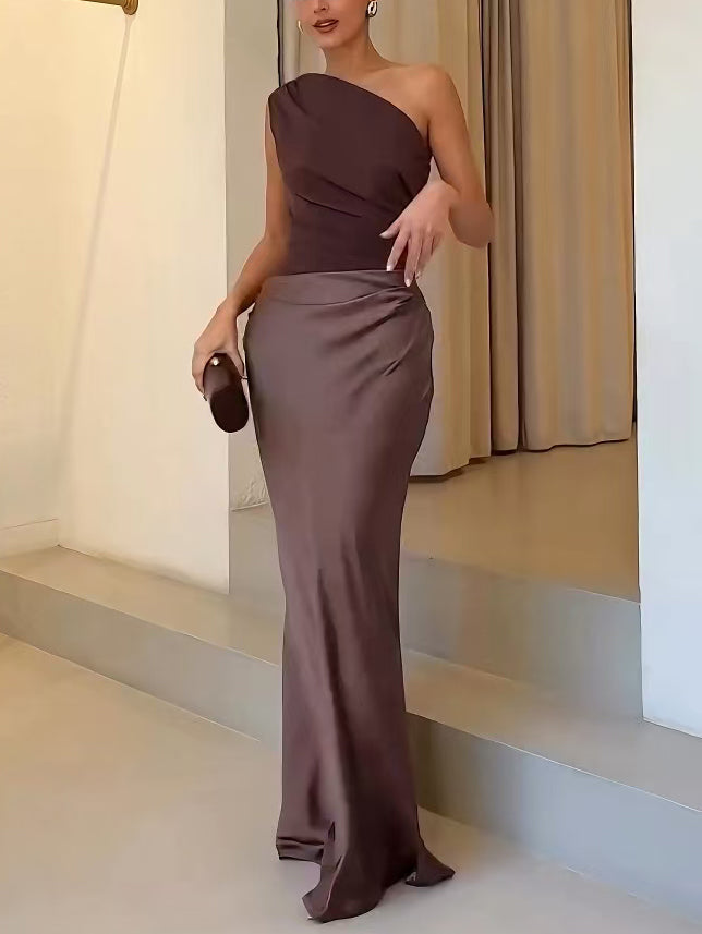 Winter Wedding Guest One-Shoulder Pleated Maxi Dress