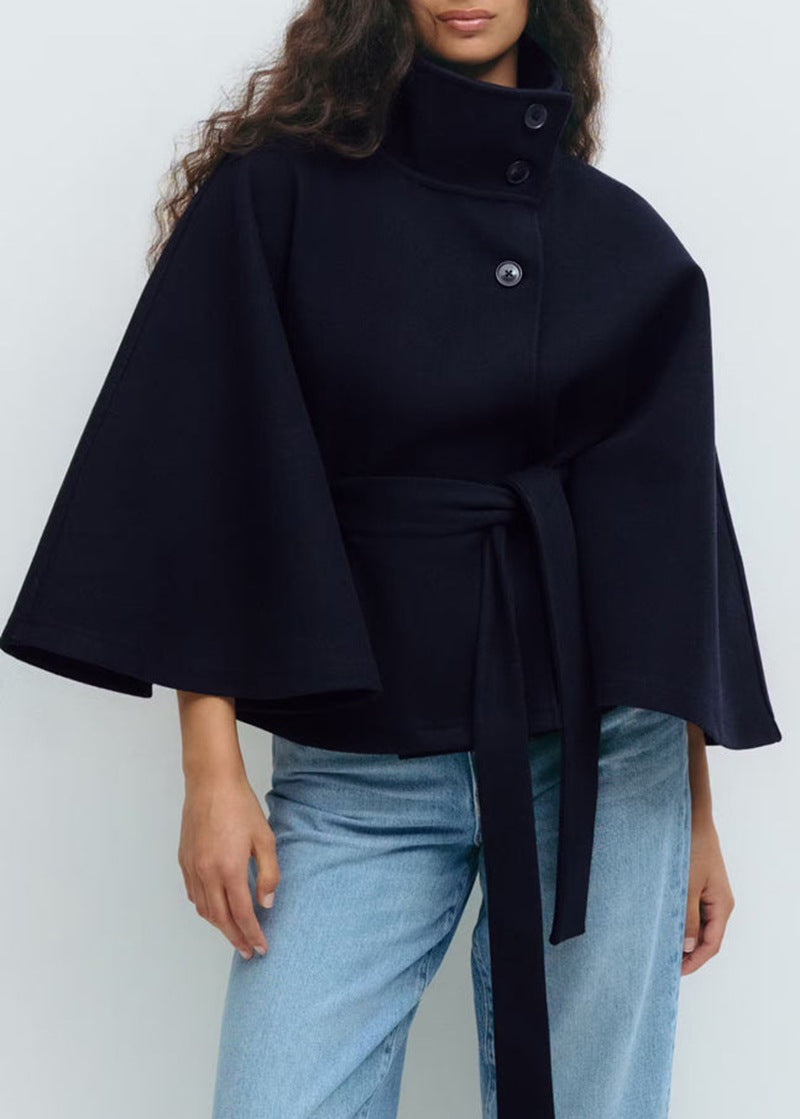 Nell | Women's Belted Funnel-Neck Cape Coat
