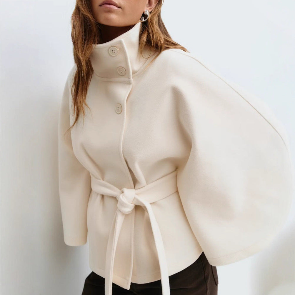 Nell | Women's Belted Funnel-Neck Cape Coat