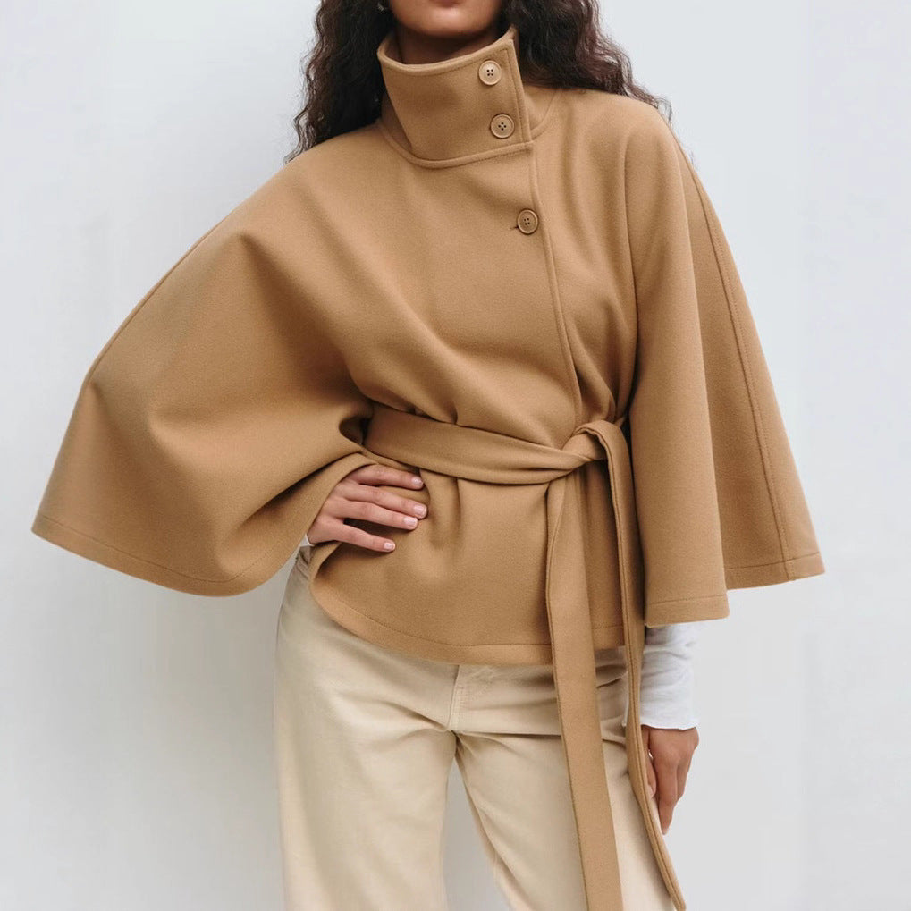 Nell | Women's Belted Funnel-Neck Cape Coat
