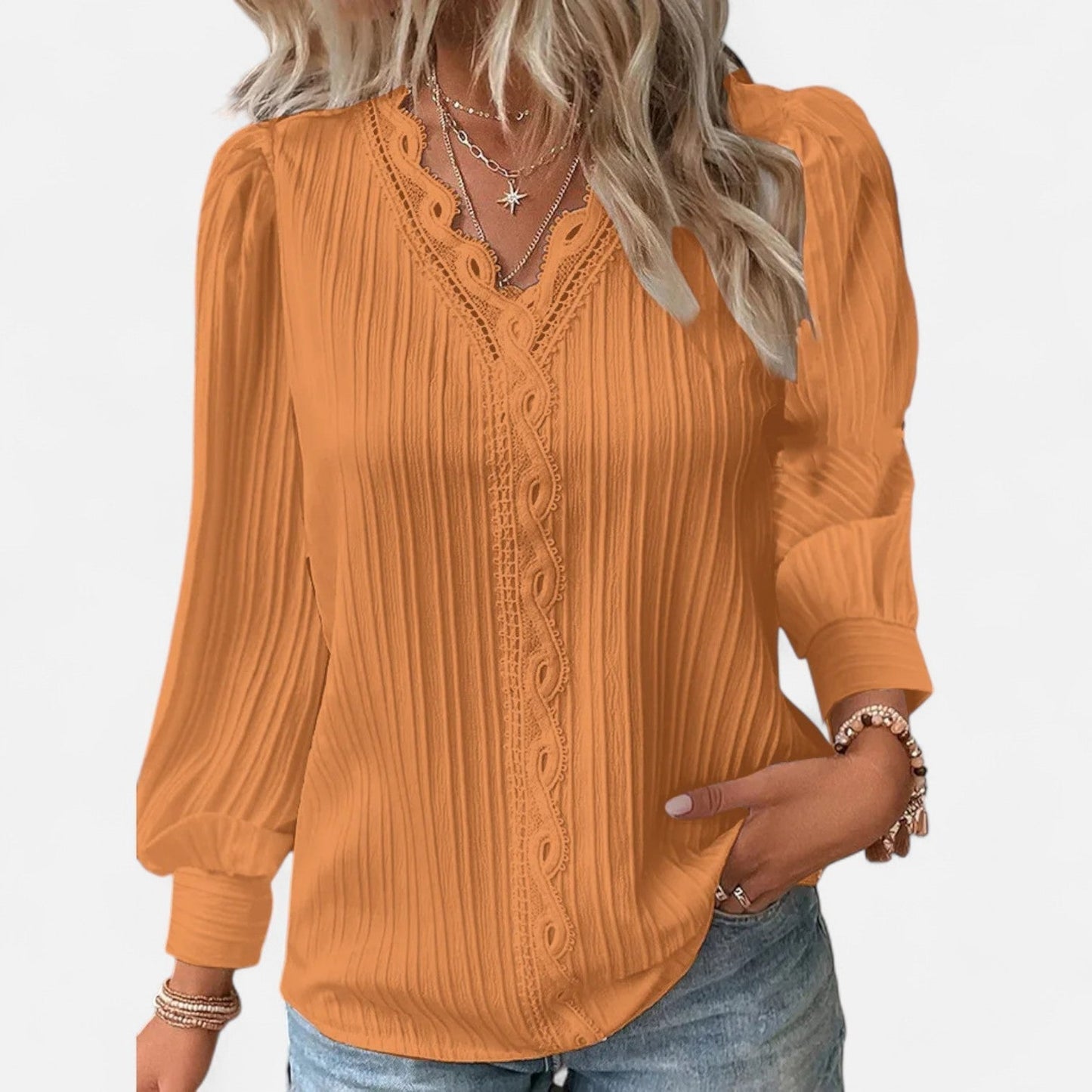 Aurélie | Elegant Lace Trim Blouse