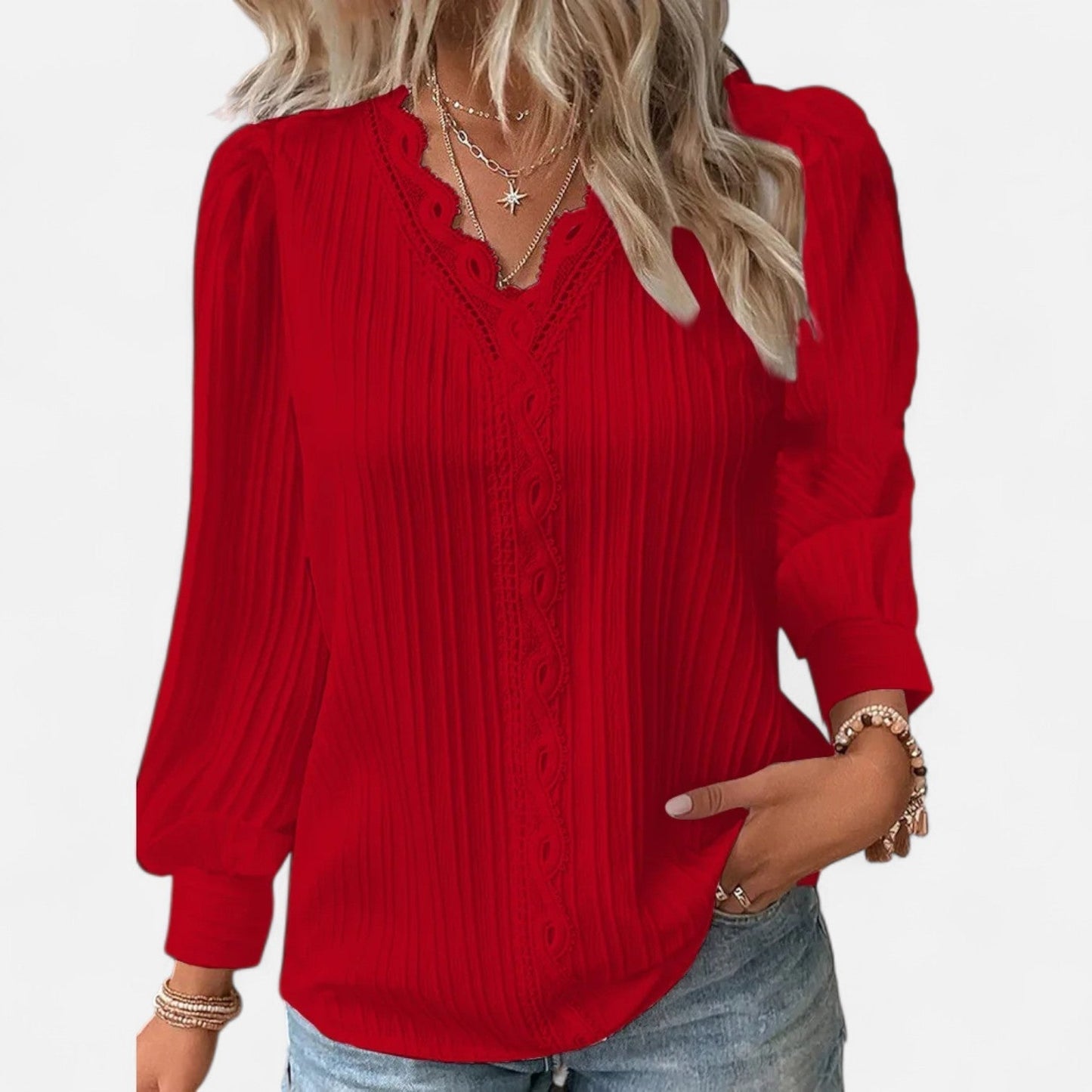Aurélie | Elegant Lace Trim Blouse