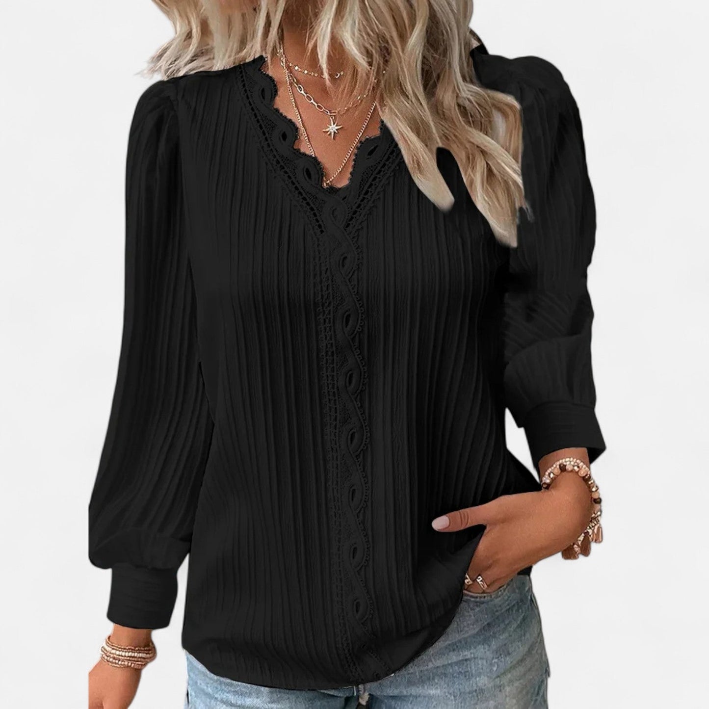 Aurélie | Elegant Lace Trim Blouse