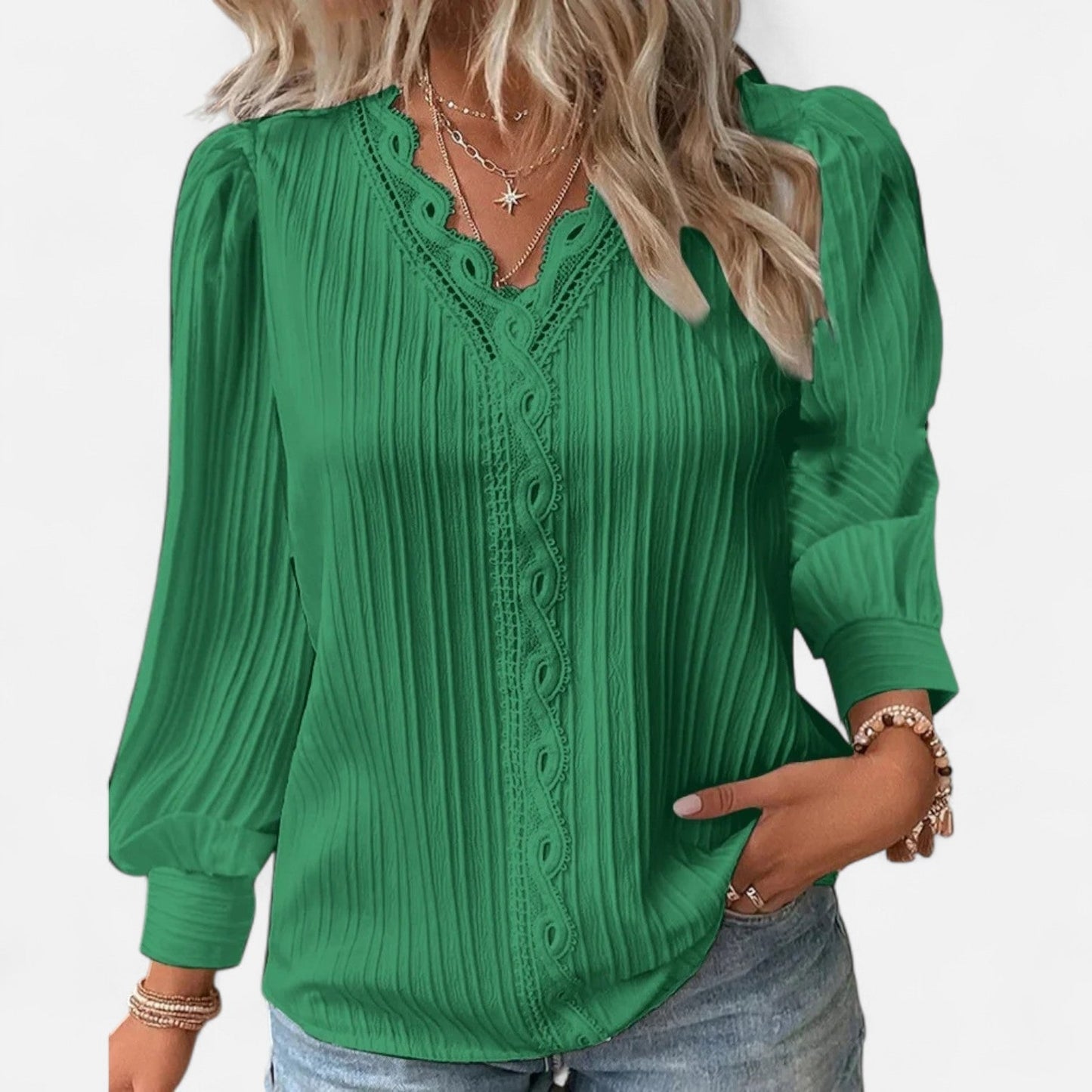 Aurélie | Elegant Lace Trim Blouse