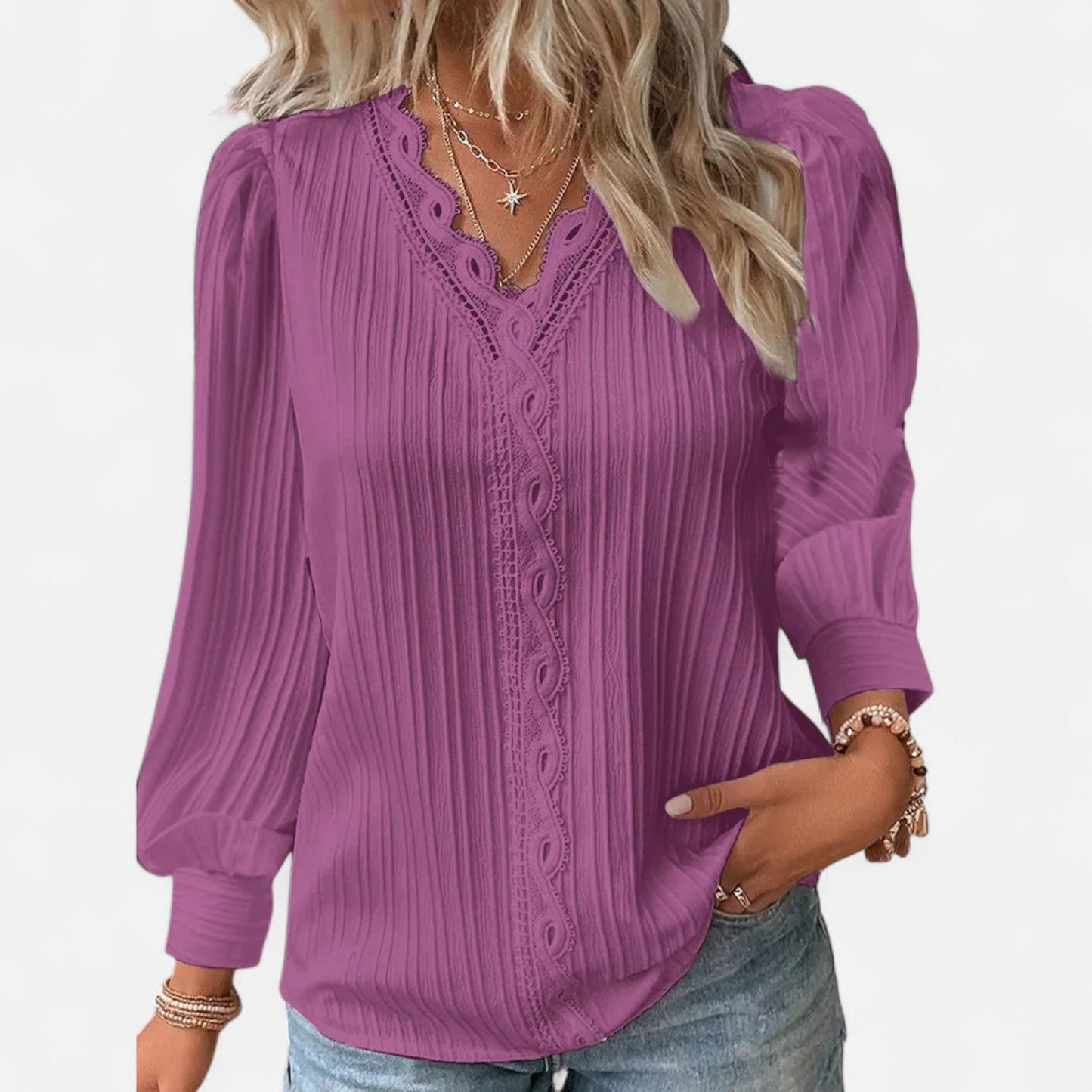 Aurélie | Elegant Lace Trim Blouse