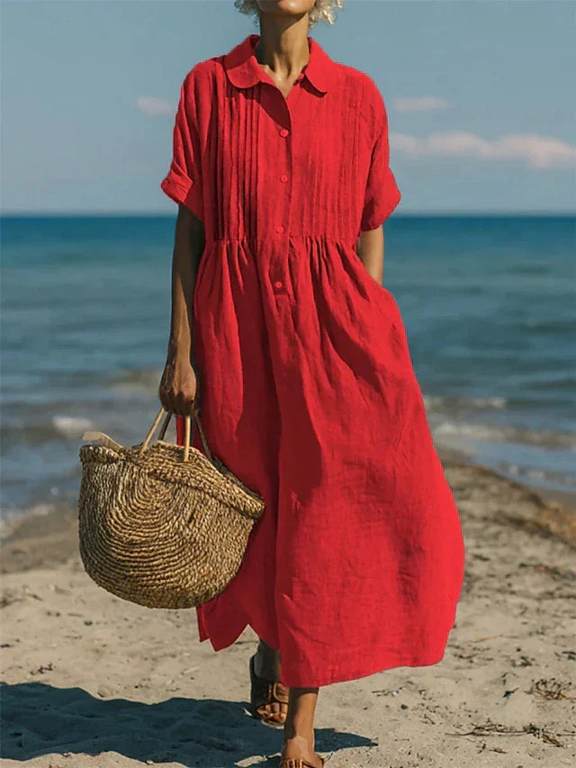 Laura | Cotton Button Front Shirt Dress