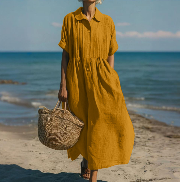 Laura | Cotton Button Front Shirt Dress