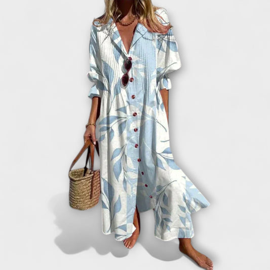 Léonie | Botanical Maxi Shirt Dress for Summer