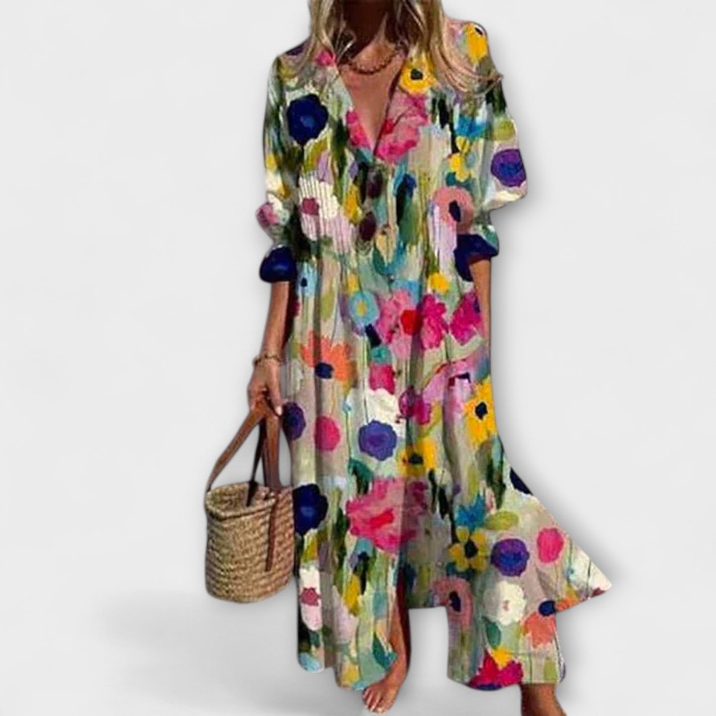 Léonie | Botanical Maxi Shirt Dress for Summer