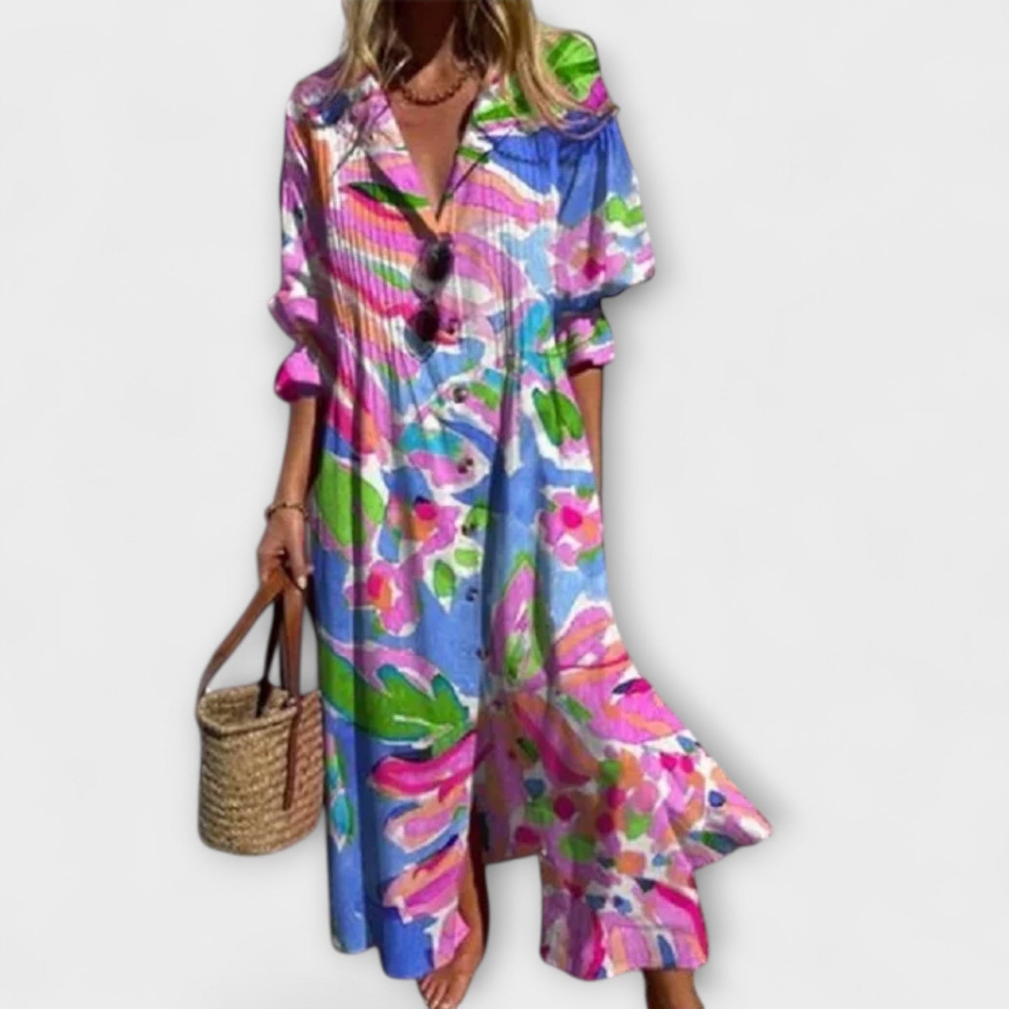 Léonie | Botanical Maxi Shirt Dress for Summer