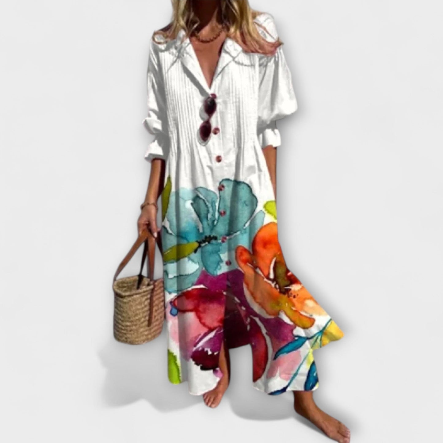 Léonie | Botanical Maxi Shirt Dress for Summer