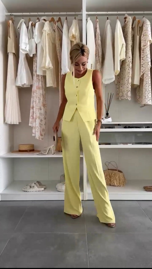Alessia | Sleeveless Waistcoat & Straight Leg Trouser Set