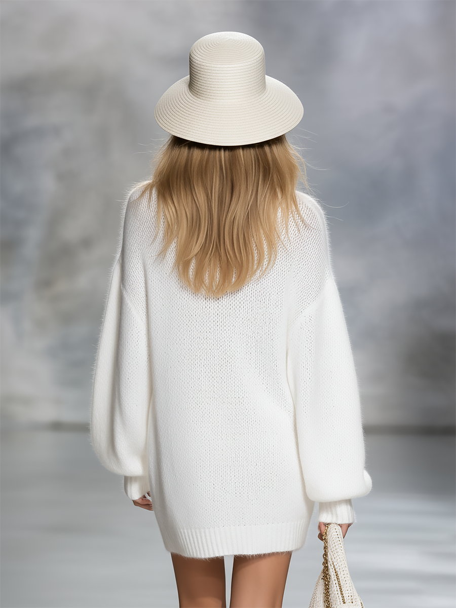 Elowen | Knitted V-Neck Button Mini Dress